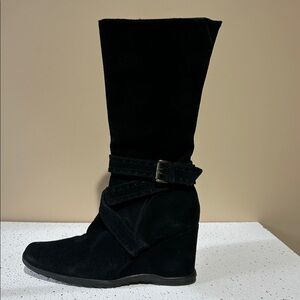 Suede Heeled Boots, Zippered, Black (size 9)
